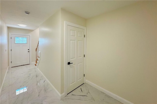 1404 Hunting Hill Dr, Cumberland, RI 02864 - hall with stairway, marble finish floor, and baseboards