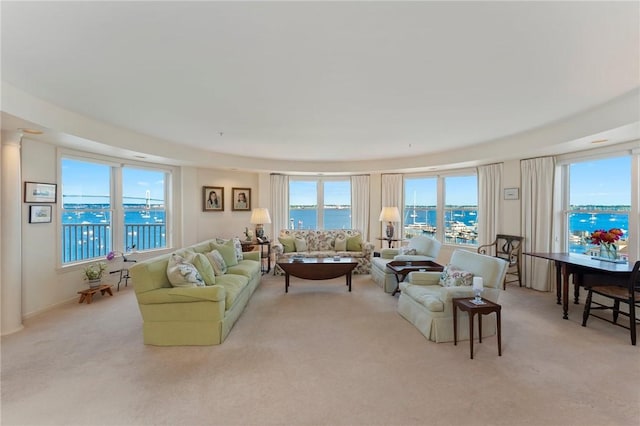 53 Conanicus Ave Unit 5A, Jamestown, RI 02835 - living room featuring a water view and carpet flooring