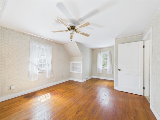 23 Rockland Dr, South Kingstown, RI 02879 - bonus room with visible vents, baseboards, hardwood / wood-style floors, and ceiling fan