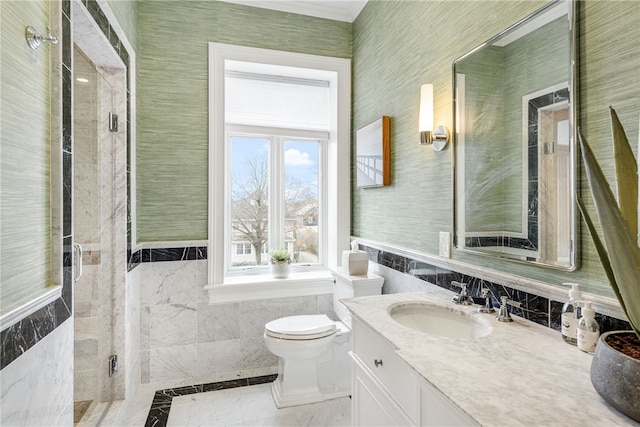 78 Rhode Island Ave Unit 5, Newport, RI 02840 - bathroom with toilet, tile walls, a shower stall, and a wealth of natural light