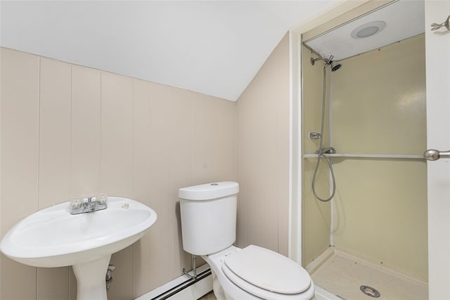 full bathroom with toilet and a stall shower