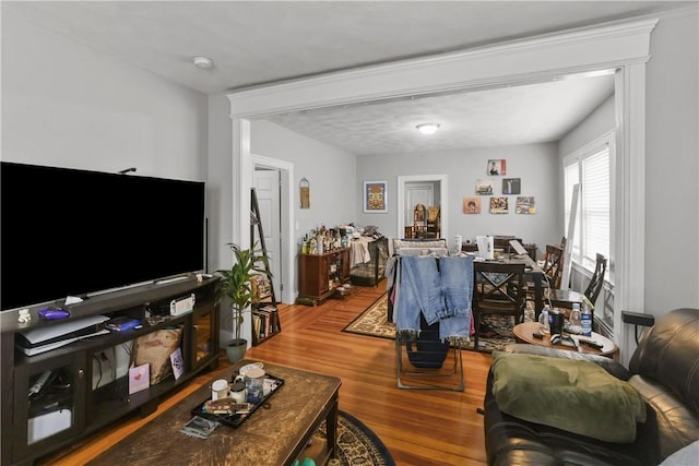 living area with wood finished floors