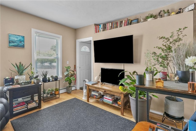 living area with wood finished floors