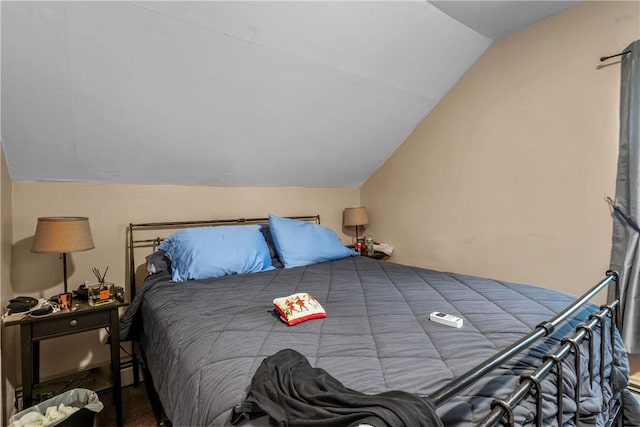 bedroom with lofted ceiling