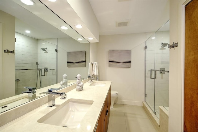 21 Fesser Ave, Bristol, RI 02809 - bathroom featuring recessed lighting, visible vents, a stall shower, and a sink