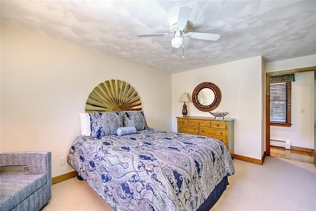 21 Fesser Ave, Bristol, RI 02809 - carpeted bedroom featuring a baseboard heating unit, baseboards, and ceiling fan