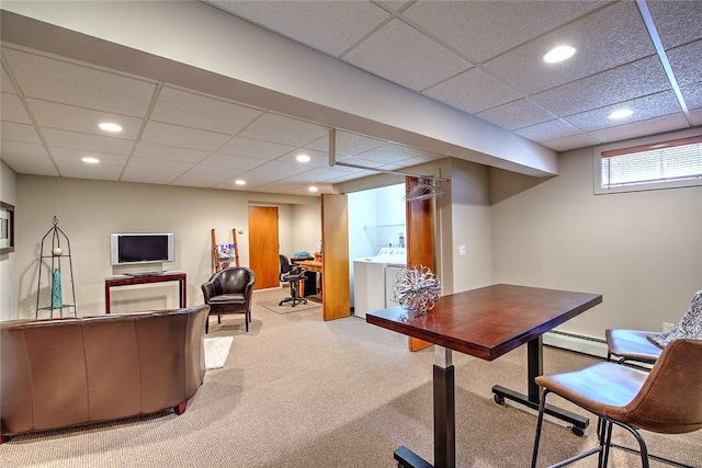 21 Fesser Ave, Bristol, RI 02809 - office space with baseboard heating, carpet, washer / clothes dryer, a paneled ceiling, and recessed lighting