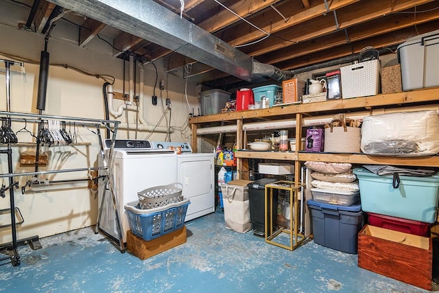 storage area featuring separate washer and dryer