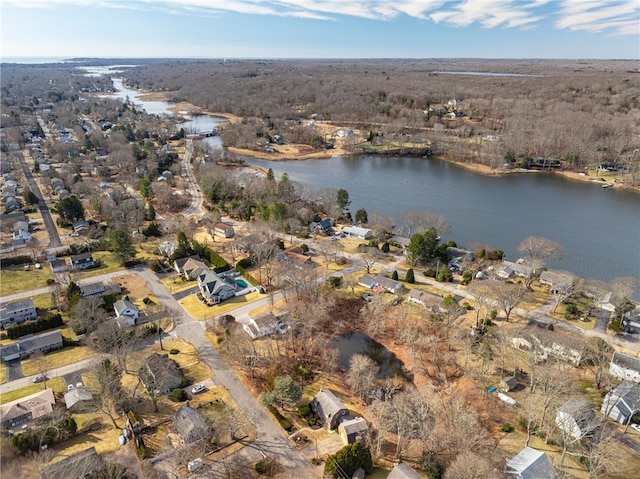 bird's eye view with a residential view and a water view