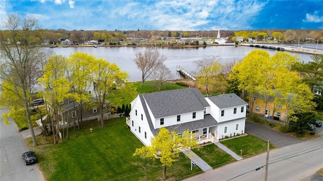 aerial view with a water view