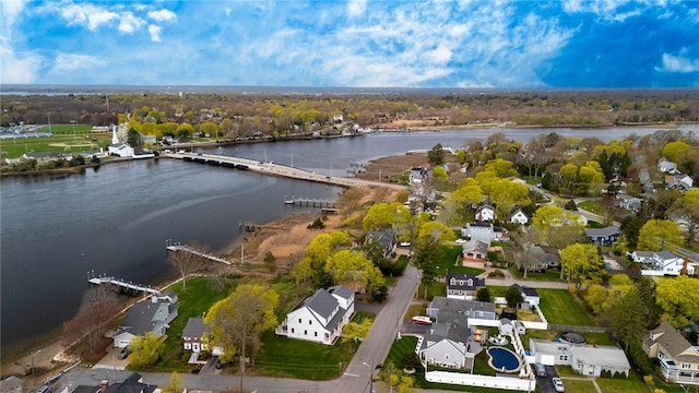 aerial view featuring a residential view and a water view