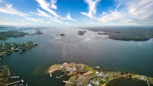 drone / aerial view featuring a water view