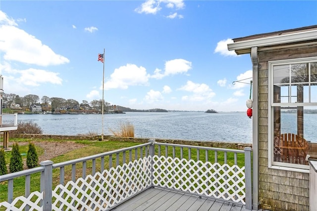 deck with a water view