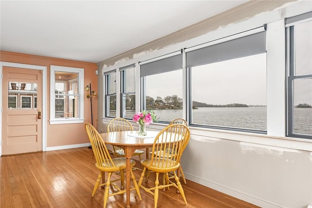 dining room featuring hardwood / wood-style flooring, baseboards, and plenty of natural light