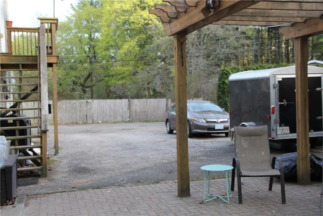 372 Mishnock Rd, West Greenwich, RI 02817 - view of patio / terrace with stairway, fence, and a pergola