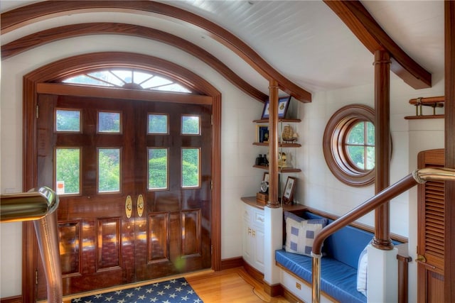 2 Harbor View Dr, Newport, RI 02840 - foyer entrance with light wood-type flooring and vaulted ceiling