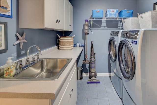 30 Rock Ridge Rd, Westerly, RI 02891 - washroom with washer and dryer, baseboards, tile patterned floors, a sink, and cabinet space