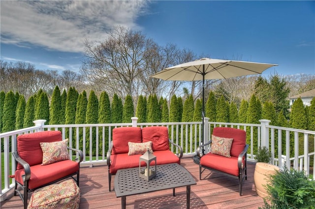 30 Rock Ridge Rd, Westerly, RI 02891 - wooden terrace featuring an outdoor living space