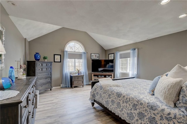30 Rock Ridge Rd, Westerly, RI 02891 - bedroom featuring recessed lighting, baseboards, lofted ceiling, and light wood-style floors