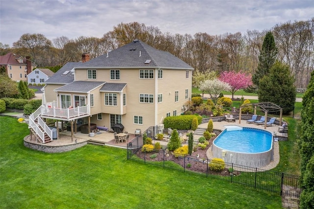 30 Rock Ridge Rd, Westerly, RI 02891 - back of house with a lawn, a wooden deck, a fenced backyard, and stairs