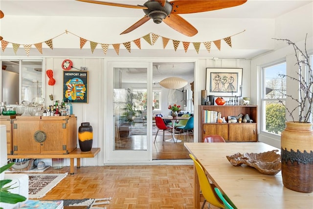 dining room with a ceiling fan