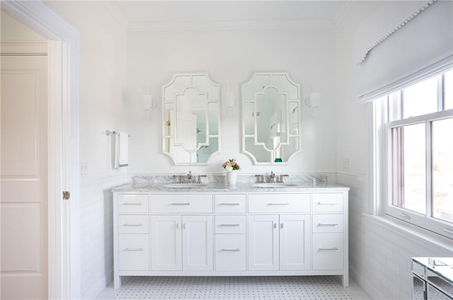 78 Rhode Island Ave Unit 8, Newport, RI 02840 - bathroom with plenty of natural light, crown molding, and a sink