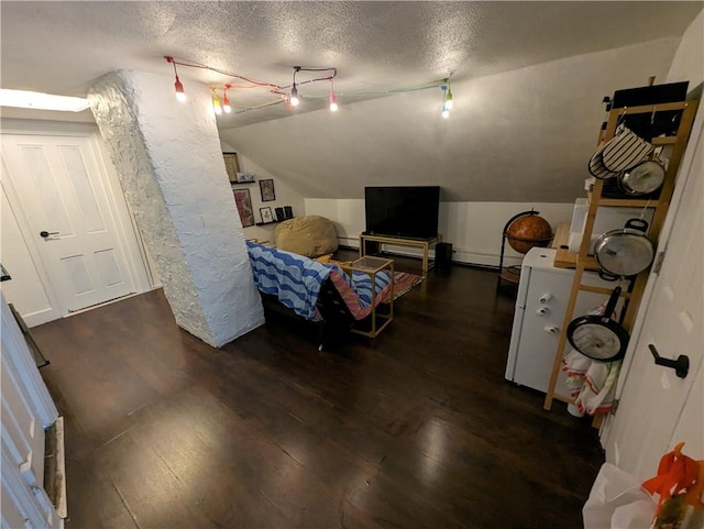134 Courtland St, Providence, RI 02909 - bedroom with a textured ceiling, wood finished floors, vaulted ceiling, and a baseboard radiator
