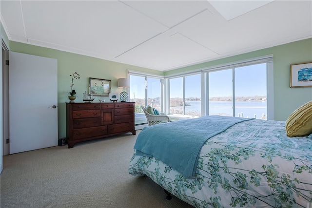 183 Twin Peninsula Ave, South Kingstown, RI 02879 - bedroom featuring a water view and light carpet