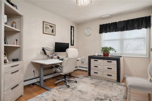 465 Camp Dixie Rd, Burrillville, RI 02859 - office featuring baseboards, a baseboard heating unit, and light wood finished floors