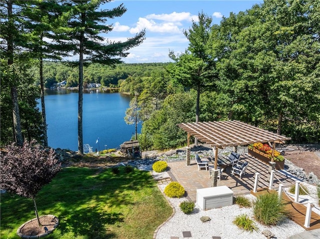 465 Camp Dixie Rd, Burrillville, RI 02859 - exterior space featuring a lawn, a water view, a gazebo, and a forest view
