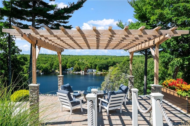 465 Camp Dixie Rd, Burrillville, RI 02859 - view of patio / terrace with a water view, a view of trees, and a pergola
