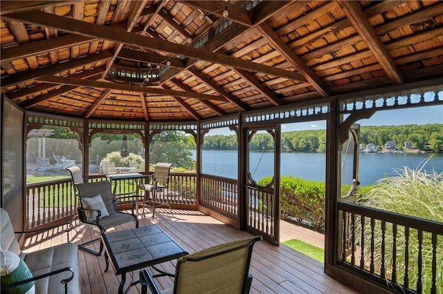 465 Camp Dixie Rd, Burrillville, RI 02859 - deck with a gazebo, a water view, and outdoor dining space