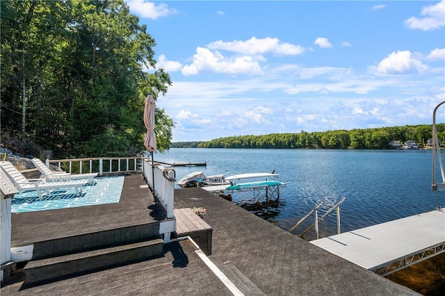 465 Camp Dixie Rd, Burrillville, RI 02859 - dock area with a water view and a view of trees