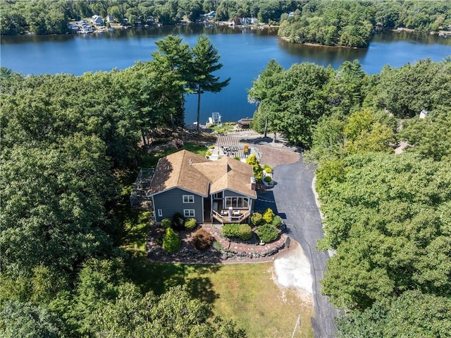 465 Camp Dixie Rd, Burrillville, RI 02859 - bird's eye view featuring a water view and a forest view