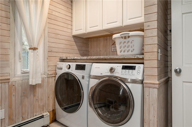 465 Camp Dixie Rd, Burrillville, RI 02859 - washroom with wood walls, cabinet space, independent washer and dryer, and baseboard heating