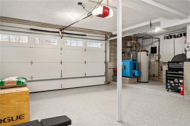 465 Camp Dixie Rd, Burrillville, RI 02859 - garage with water heater, a garage door opener, and a heating unit