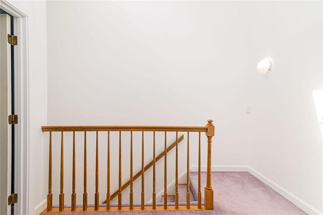 stairs featuring carpet floors and baseboards