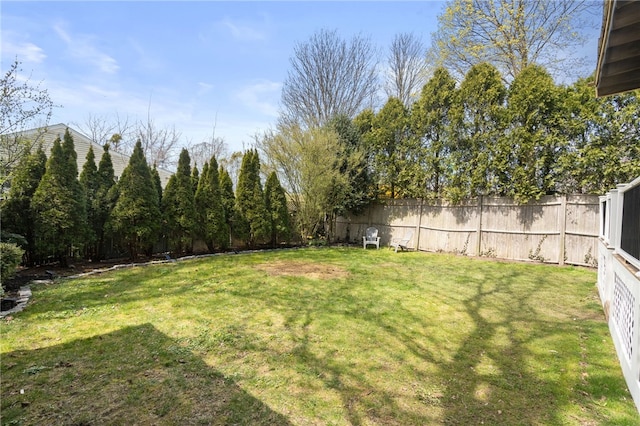 view of yard with a fenced backyard