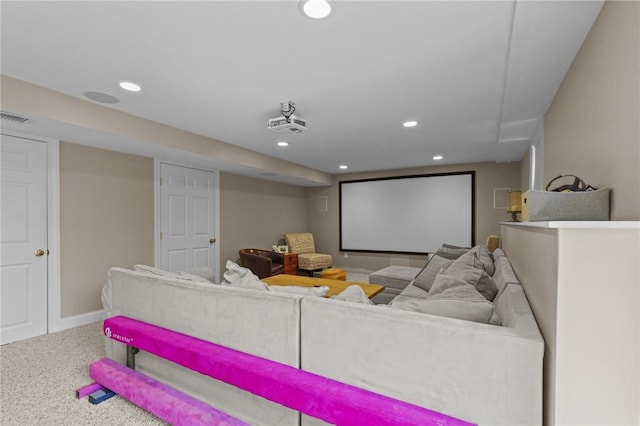 10 David Ct, East Greenwich, RI 02818 - cinema with baseboards, visible vents, carpet flooring, and recessed lighting