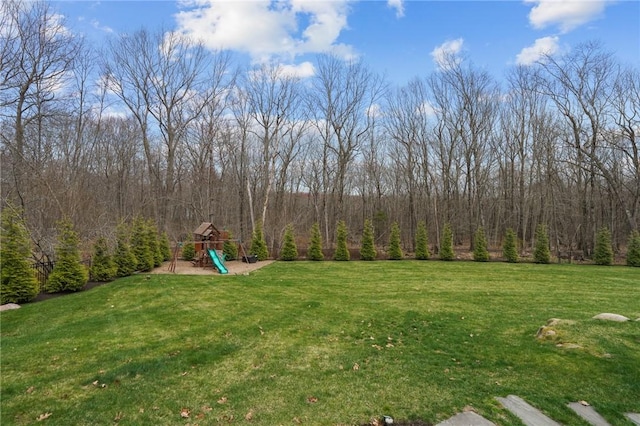 10 David Ct, East Greenwich, RI 02818 - view of yard with a forest view and a playground