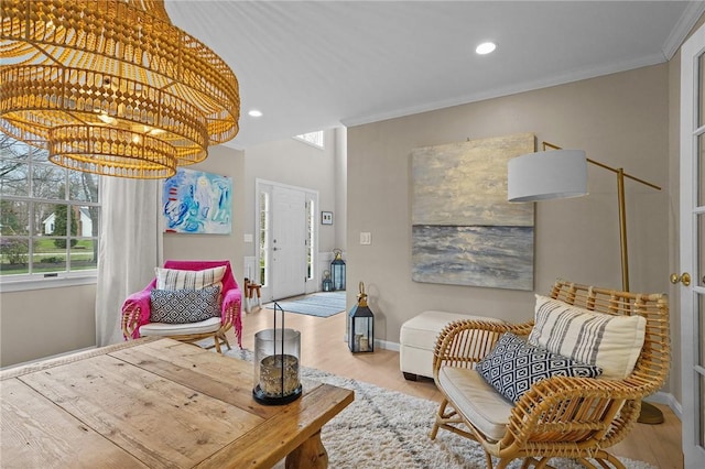 10 David Ct, East Greenwich, RI 02818 - sitting room featuring baseboards, ornamental molding, and wood finished floors