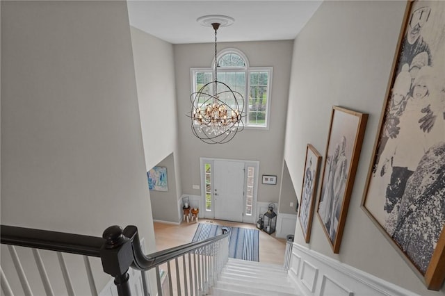 10 David Ct, East Greenwich, RI 02818 - entrance foyer featuring a towering ceiling and a notable chandelier