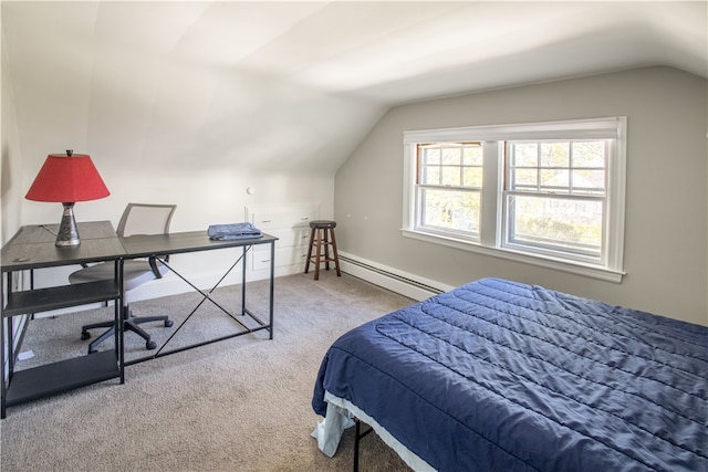 39 Hillview Ave, Providence, RI 02908 - bedroom with a baseboard heating unit, carpet floors, and lofted ceiling