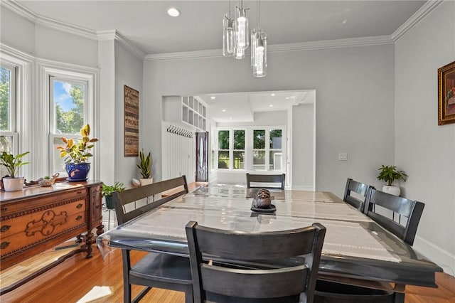 76 Bank St, North Attleboro, MA 02760 - dining space with ornamental molding, wood finished floors, and recessed lighting