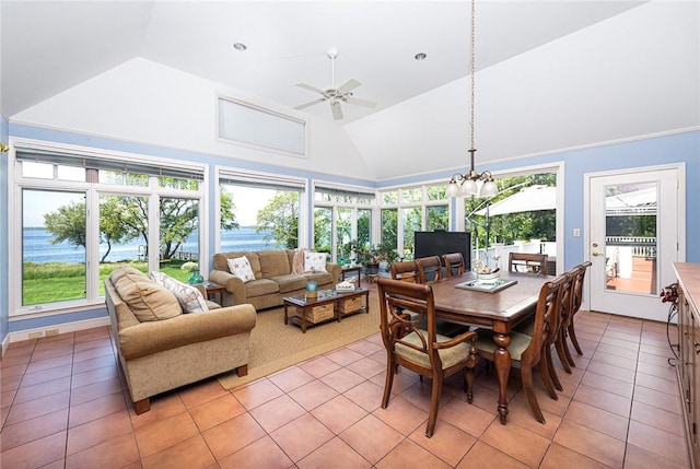 29 Reliance Dr, Bristol, RI 02809 - sunroom featuring a chandelier and a water view
