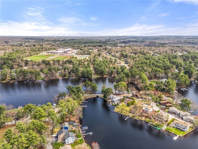 drone / aerial view with a residential view and a water view