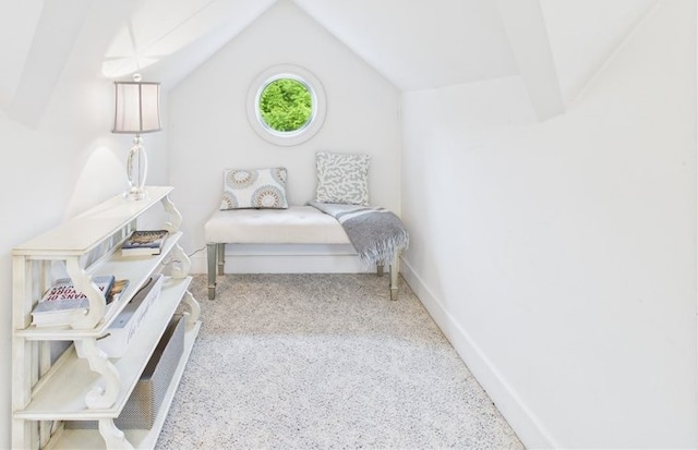 bedroom featuring lofted ceiling and carpet floors