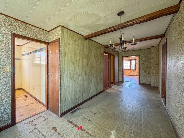 8 Tucker Ave, Tiverton, RI 02878 - hall featuring an inviting chandelier, tile patterned floors, visible vents, and baseboards