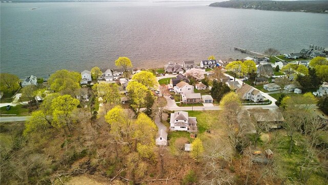 aerial view with a water view and a residential view