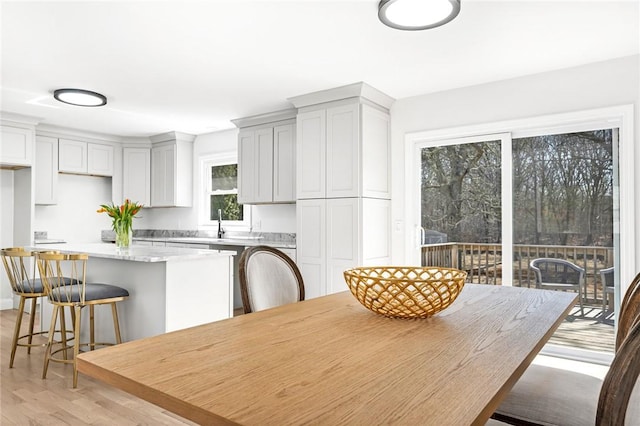 dining space featuring light wood-style floors